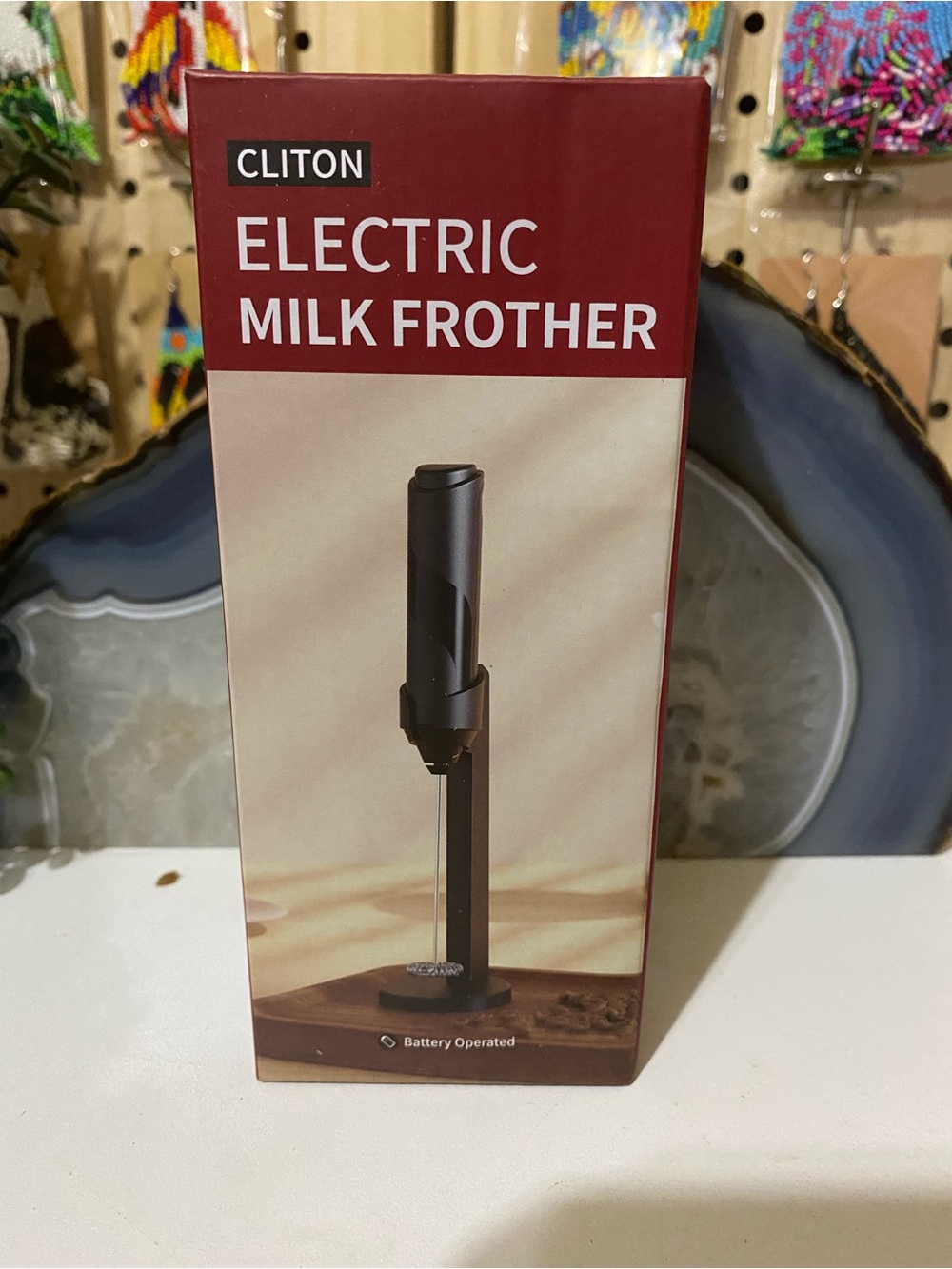 Cliton Electric Milk Frother in Burgundy & Black